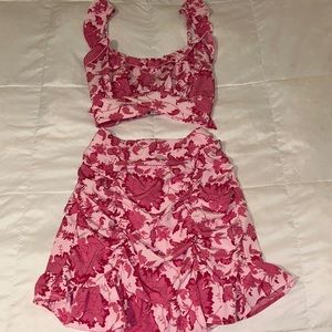 Pink floral skirt set
